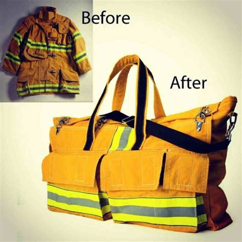 recycled firehose bags|fire turnouts made into bags.